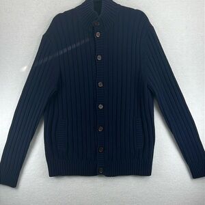 Roots Vintage Men’s Wool Blend Cardigan Sweater Navy Sz XXL* Brown Buttons